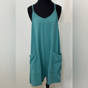 Teal Sleeveless Romper with Pockets